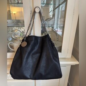 Stella McCartney Falabella Shaggy Deer Drawstring Tote Bag in Black Free Ship